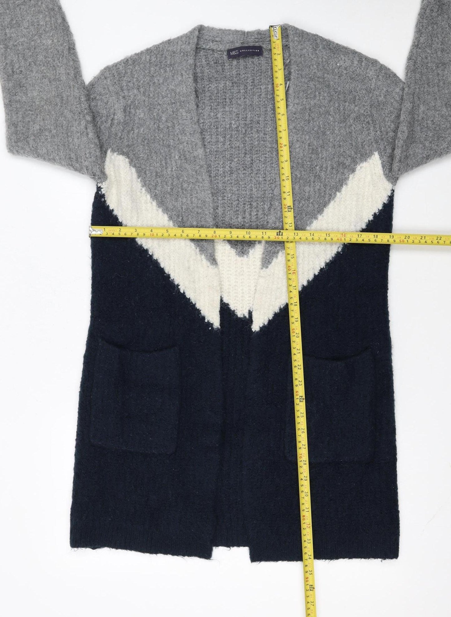 Marks and Spencer Womens Grey Navy Colour Block Cardigan Small Knit