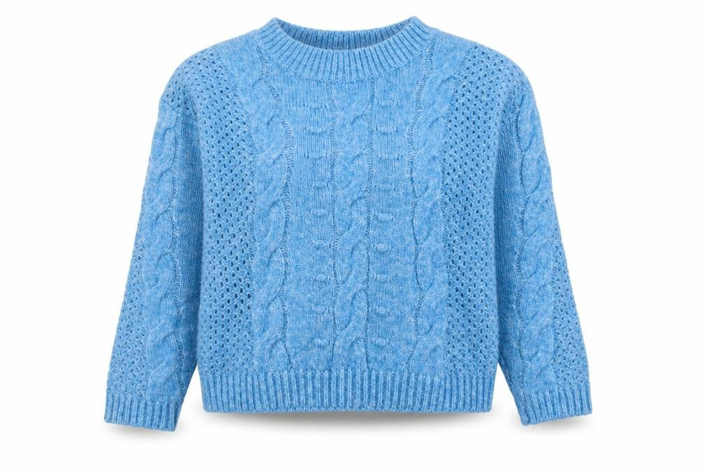 Marks and Spencer Women's Blue Cable Knit Crew Neck Jumper Medium