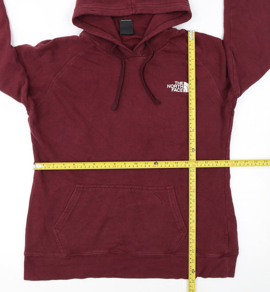 The North Face Womens Red Pullover Hoodie L Cotton Blend Logo Sweatshirt