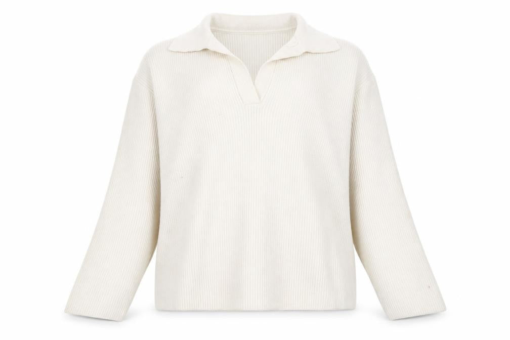 MNG Women's Ivory Collared Ribbed Pullover Jumper L