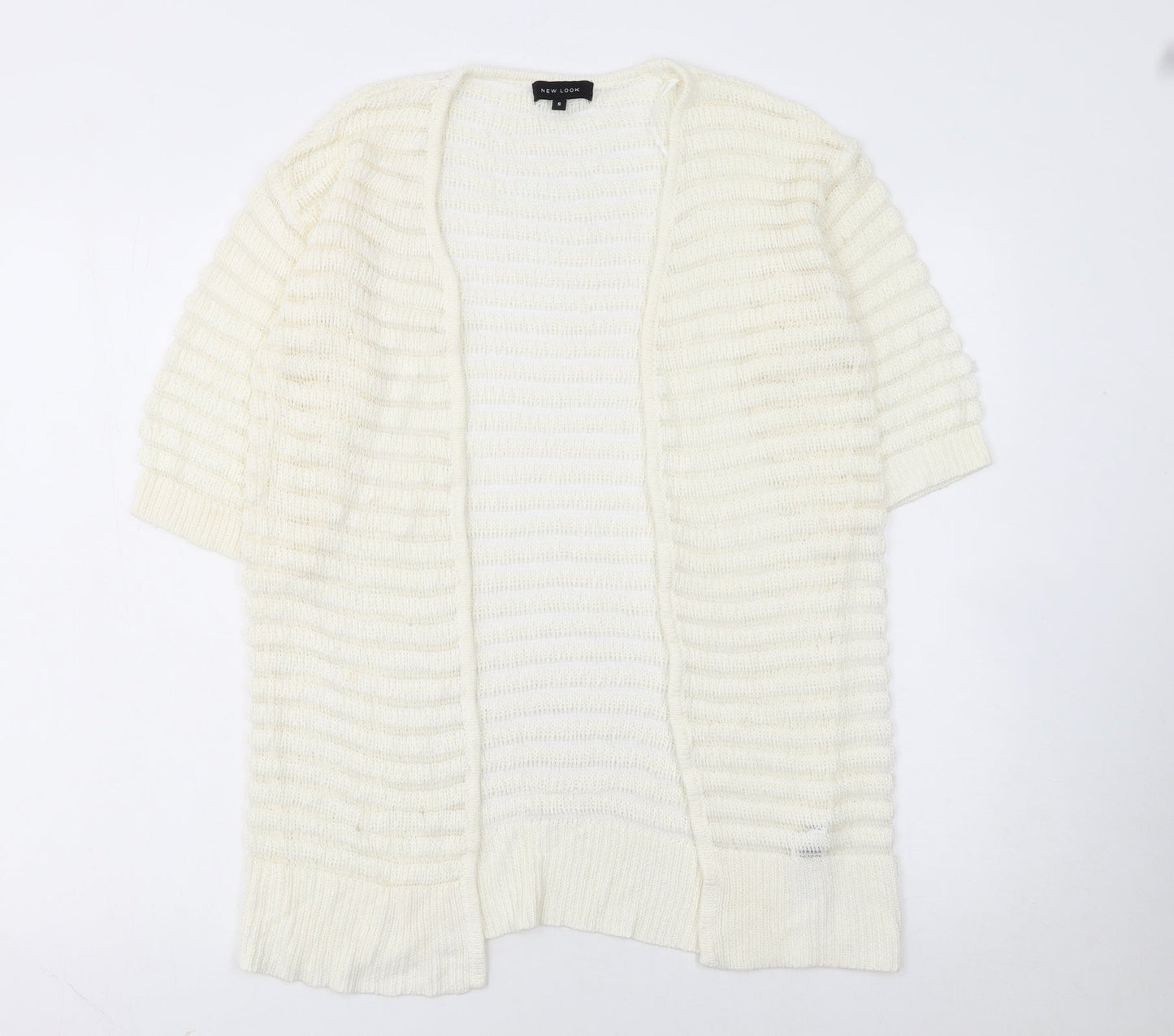 New Look Women's Ivory Short Sleeve Open Knit Cardigan Size S