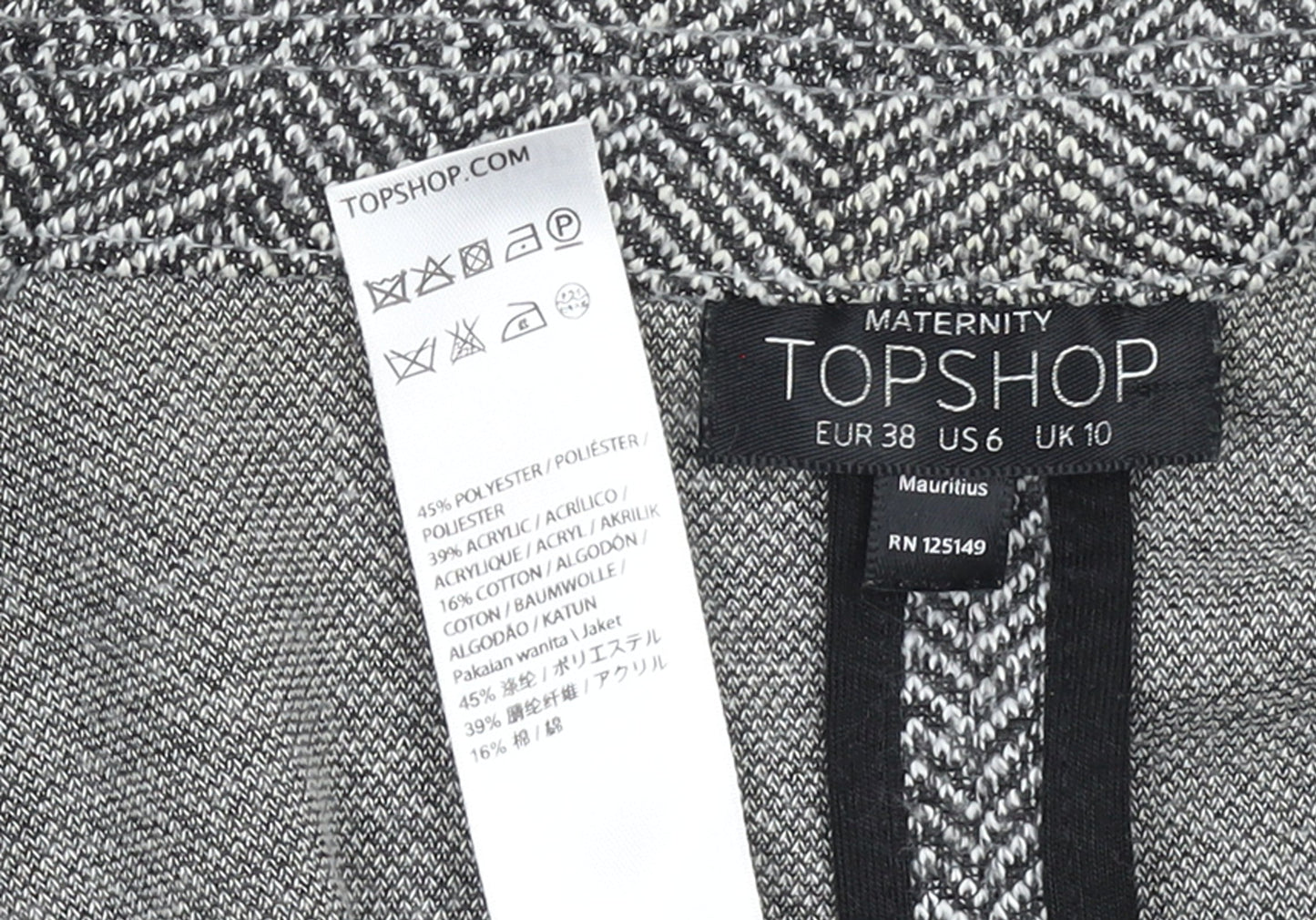 Topshop Maternity Grey Herringbone Longline Blazer Jacket UK 10