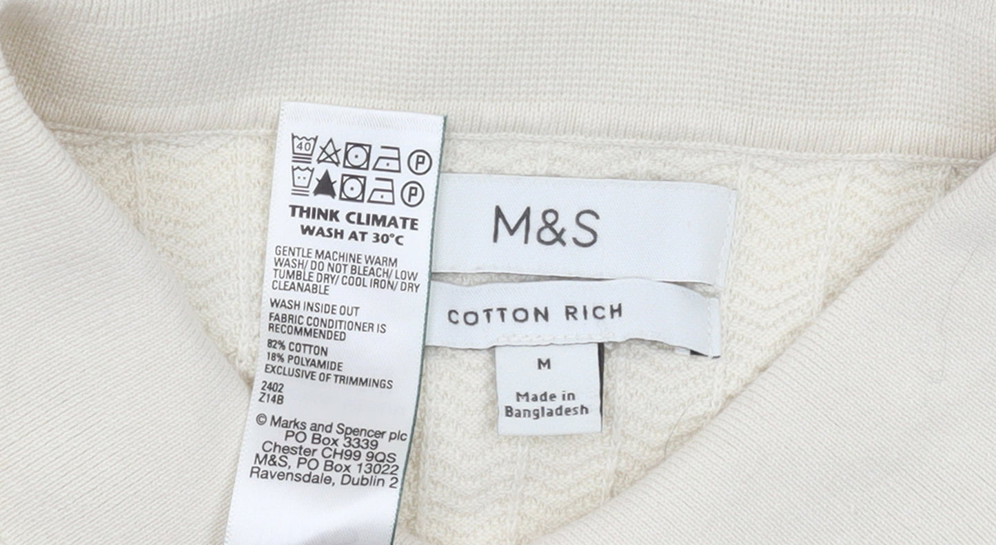 Marks and Spencer Men’s Ivory Cotton Polo M Zip Collar Knit Top