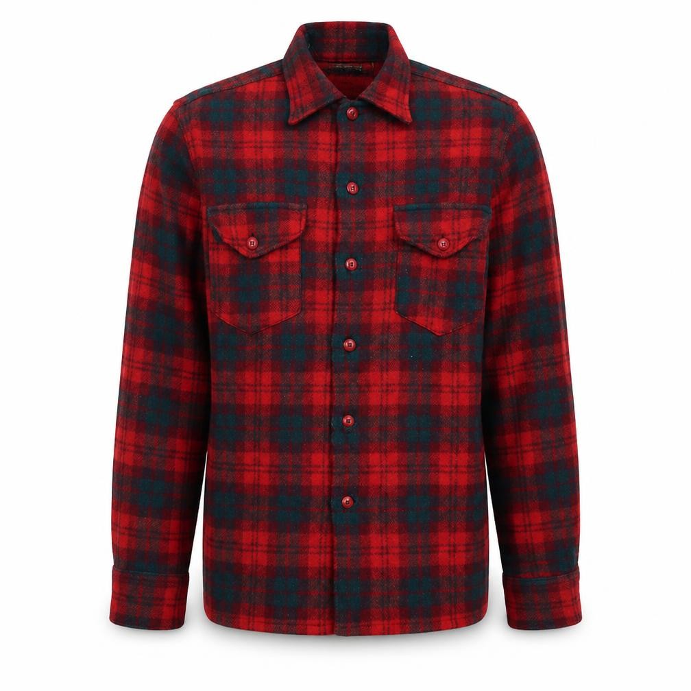 Sport Togs Men Red Wool Plaid Flannel Button-Up Shirt S Vintage