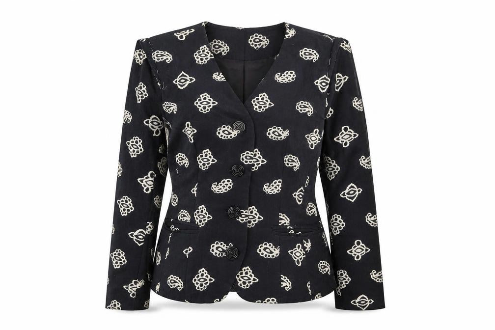 Medici by Gill Harvey Women's Black Embroidered Cotton Blazer Size 10