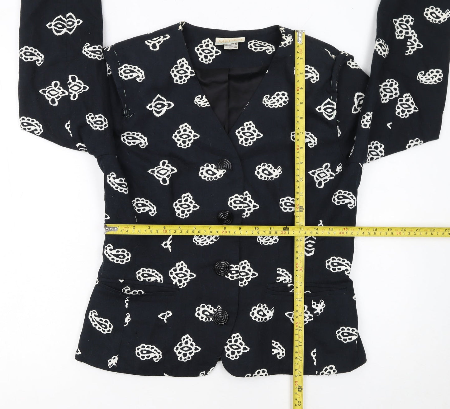 Medici by Gill Harvey Women's Black Embroidered Cotton Blazer Size 10