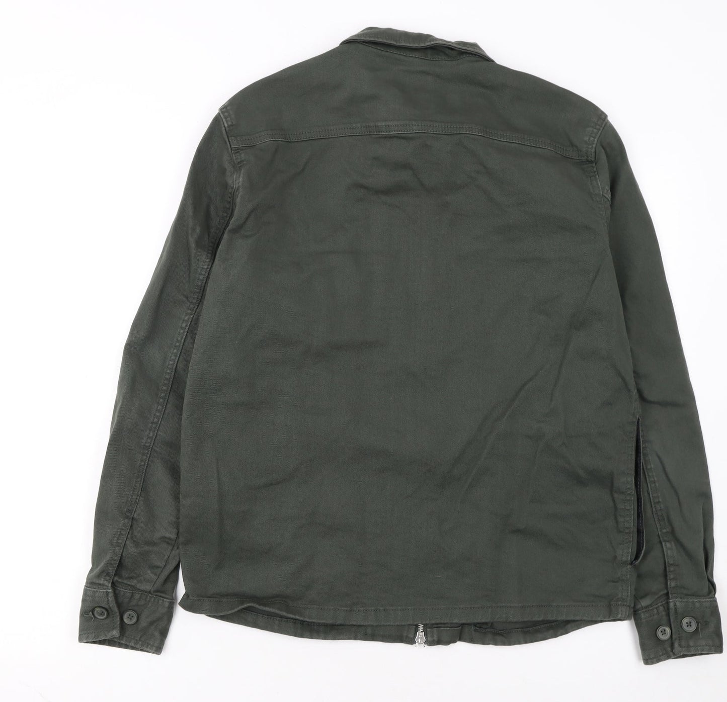 ZARA Women Green Cotton Twill Zip Military Jacket Size M