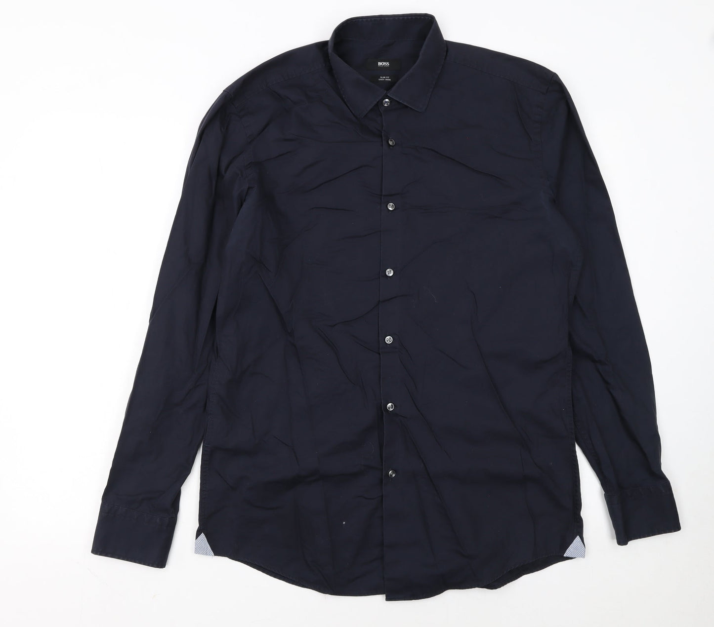 Hugo Boss Men's Blue Slim Fit Long Sleeve Button-Up Shirt Size 16