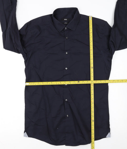 Hugo Boss Men's Blue Slim Fit Long Sleeve Button-Up Shirt Size 16