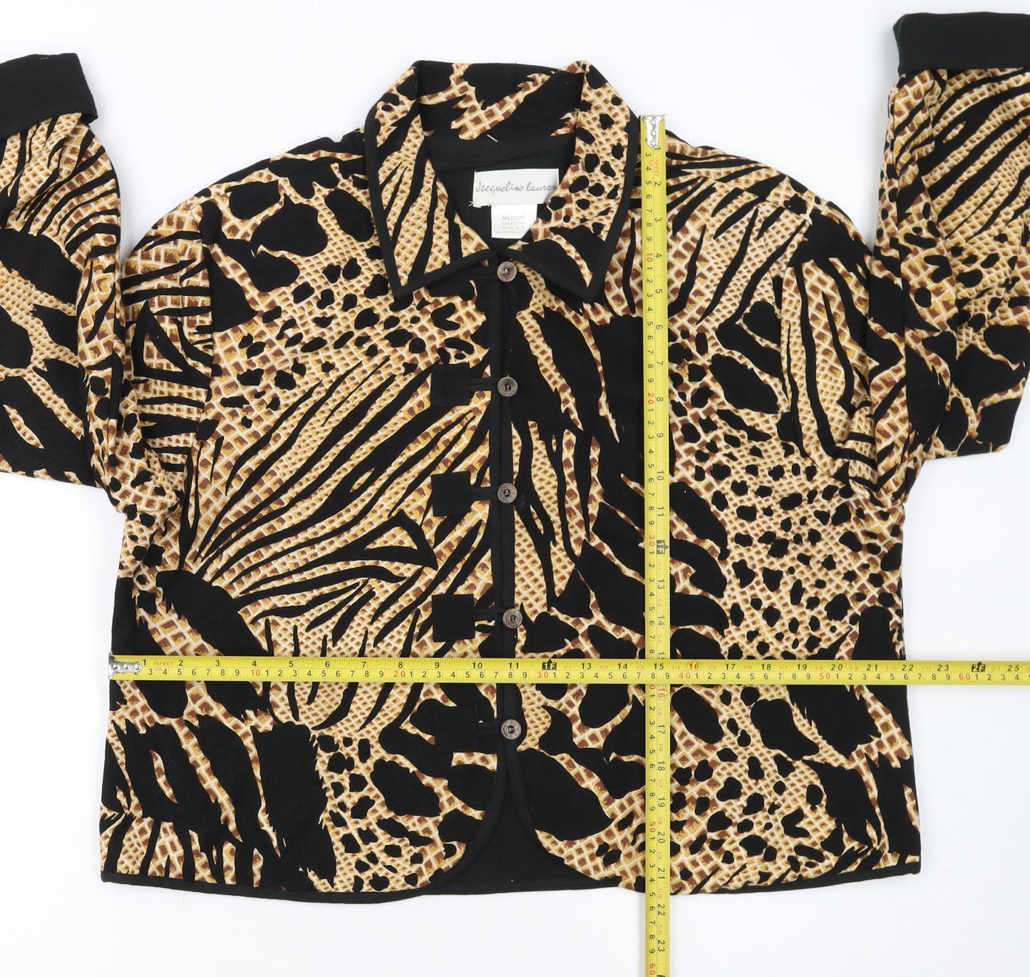 Jacqueline Lauren Womens Beige Black Animal Print Cotton Blazer M
