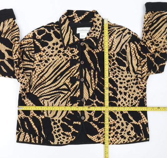 Jacqueline Lauren Womens Beige Black Animal Print Cotton Blazer M
