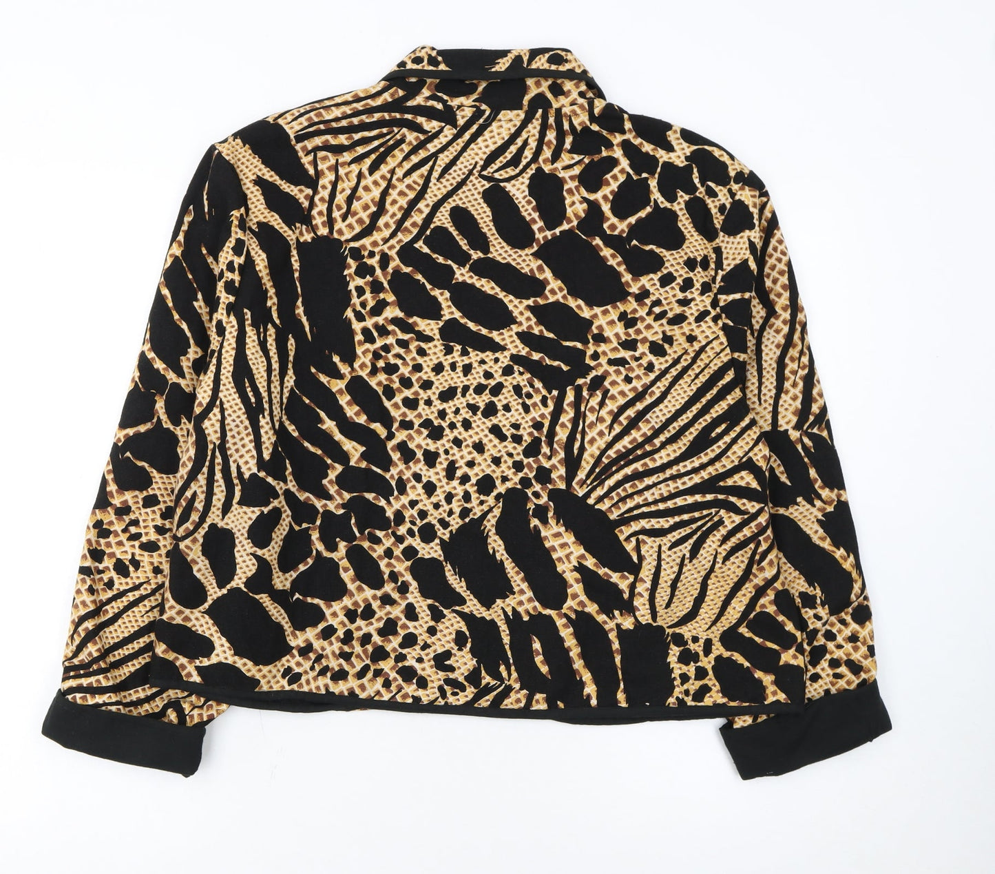 Jacqueline Lauren Womens Beige Black Animal Print Cotton Blazer M