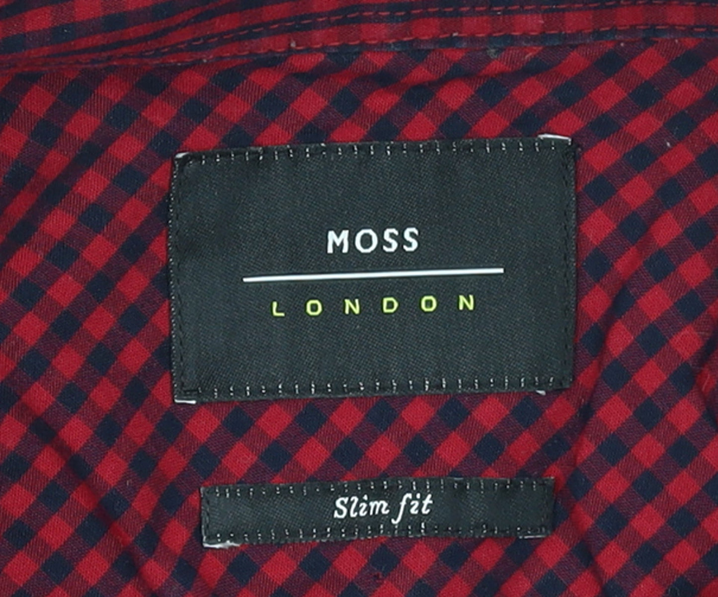 Moss London Men's Red Check Slim Fit Long Sleeve Button-Up Shirt Size L
