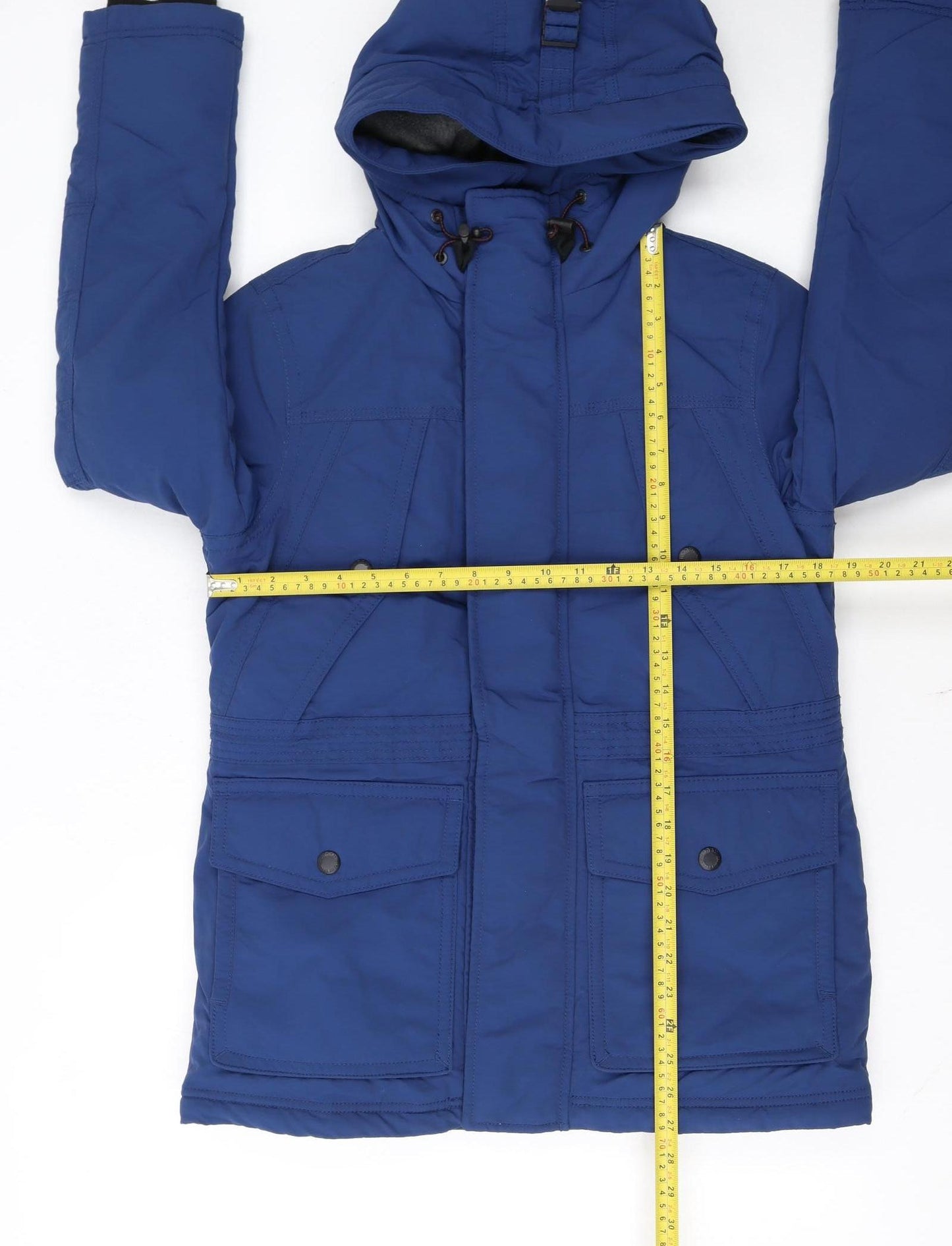WHO.A.U Men's Blue Hooded Down Parka Coat Size S