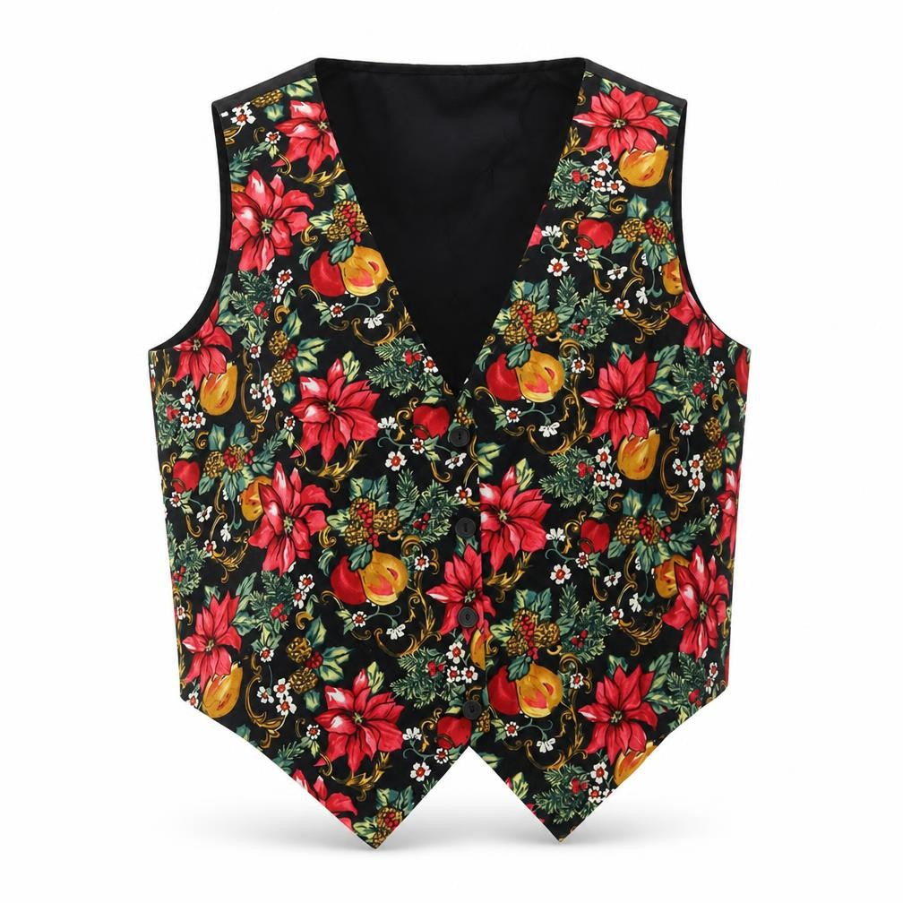 Nutcracker Womens Black Floral Christmas Waistcoat Size L Cotton