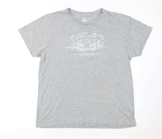 Ralph Lauren Polo Jeans Grey Graphic Cotton Men's T-Shirt Size L