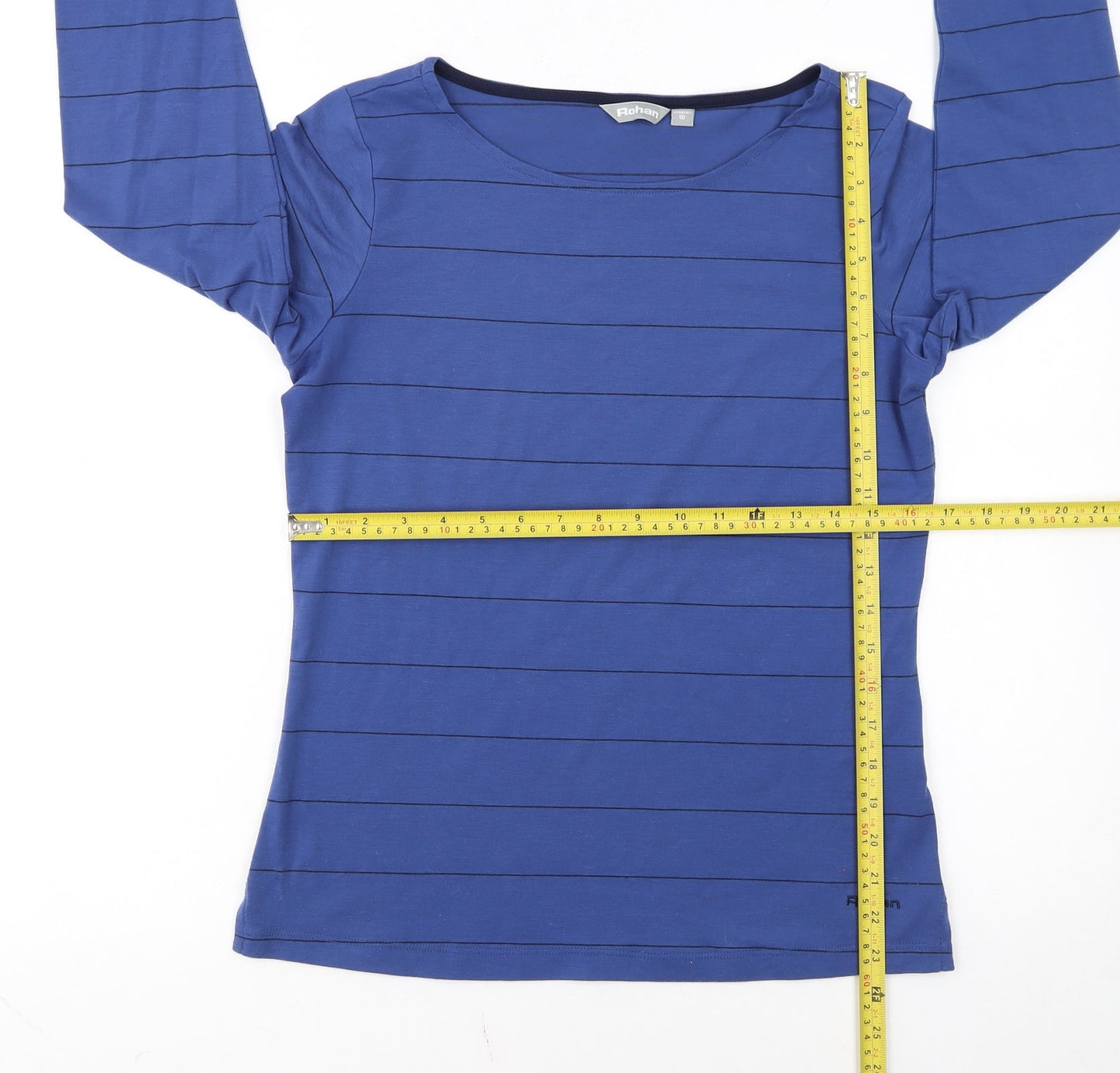 Rohan Women's Blue Striped Long Sleeve Polyester T-Shirt Size 10