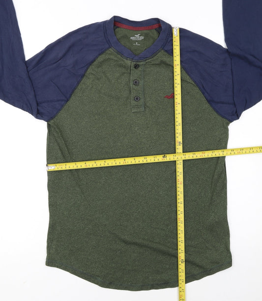 Hollister Men’s Green Long Sleeve Henley T-Shirt Size S