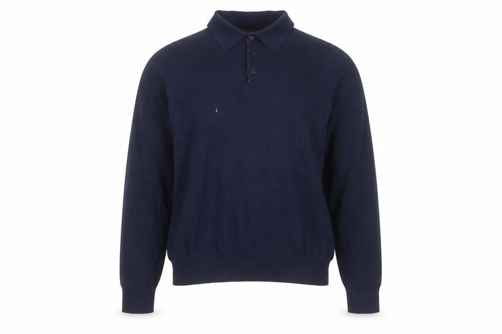 William Hunt Men’s Blue Wool Blend Collared Henley Jumper Size L