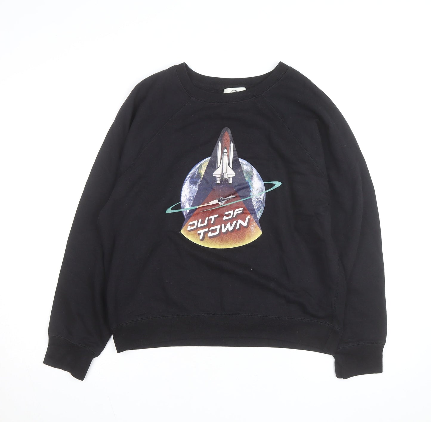 Jordache Vintage Men's Black L Pullover Sweatshirt Space Graphic Print
