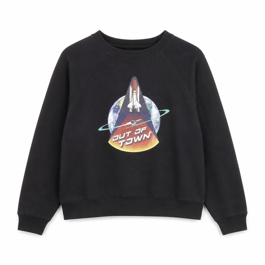 Jordache Vintage Men's Black L Pullover Sweatshirt Space Graphic Print