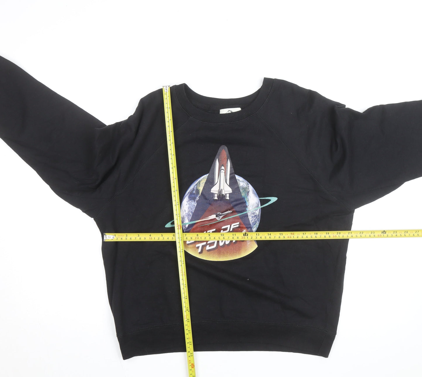 Jordache Vintage Men's Black L Pullover Sweatshirt Space Graphic Print