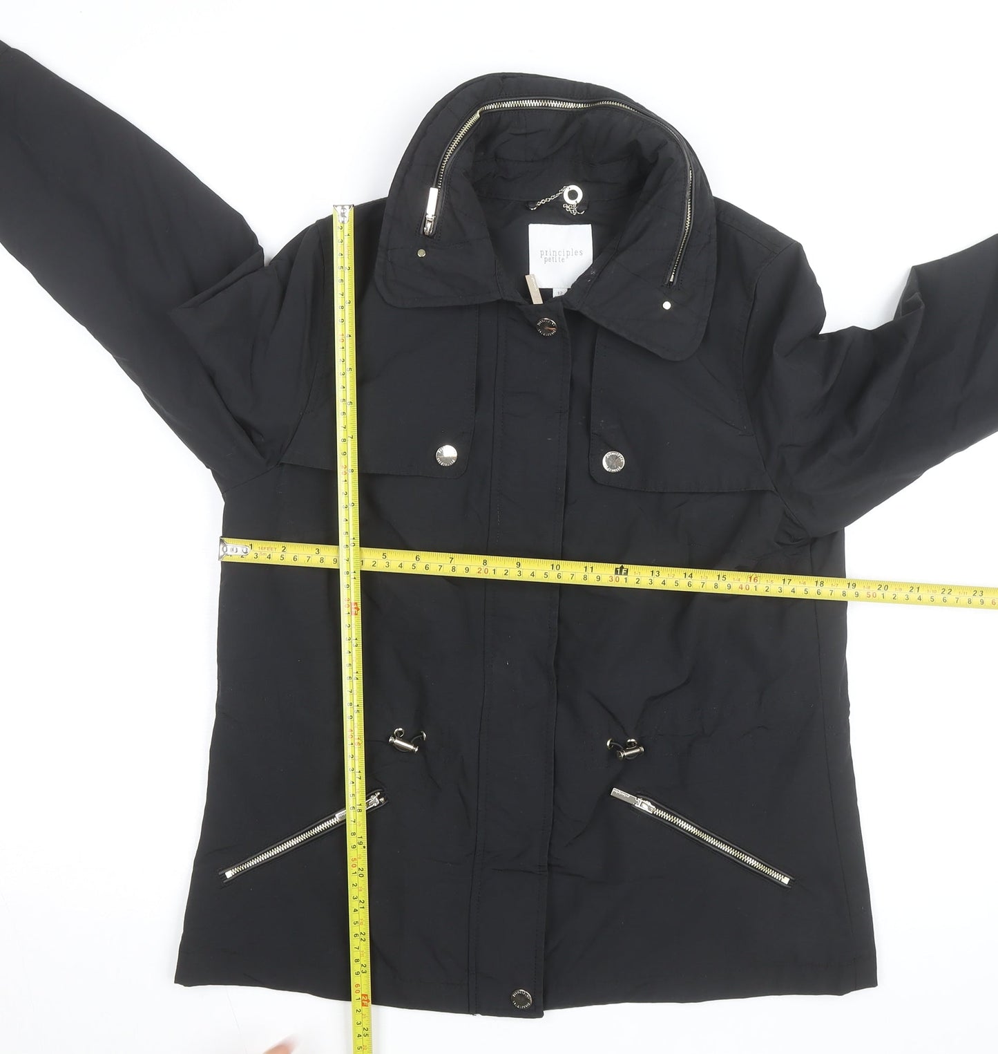 Principles Petite Womens Black Size 12 Mid-Length Anorak Jacket