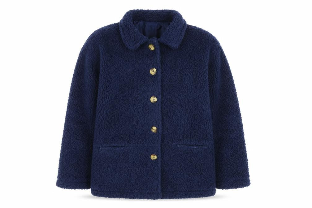 Damart Women’s Blue Fleece Button Mid-Length Coat Size M