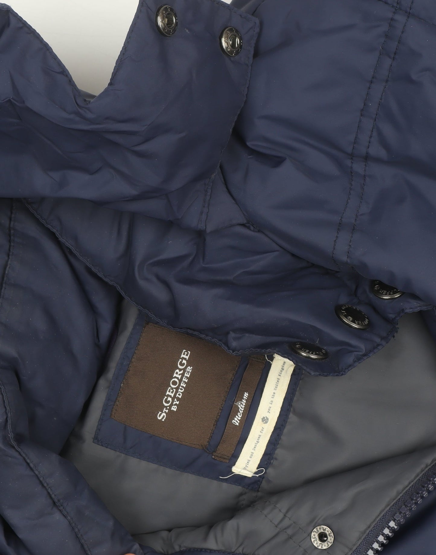 St. George by Duffer Men's Blue Medium Puffer Jacket Hooded Winter Coat
