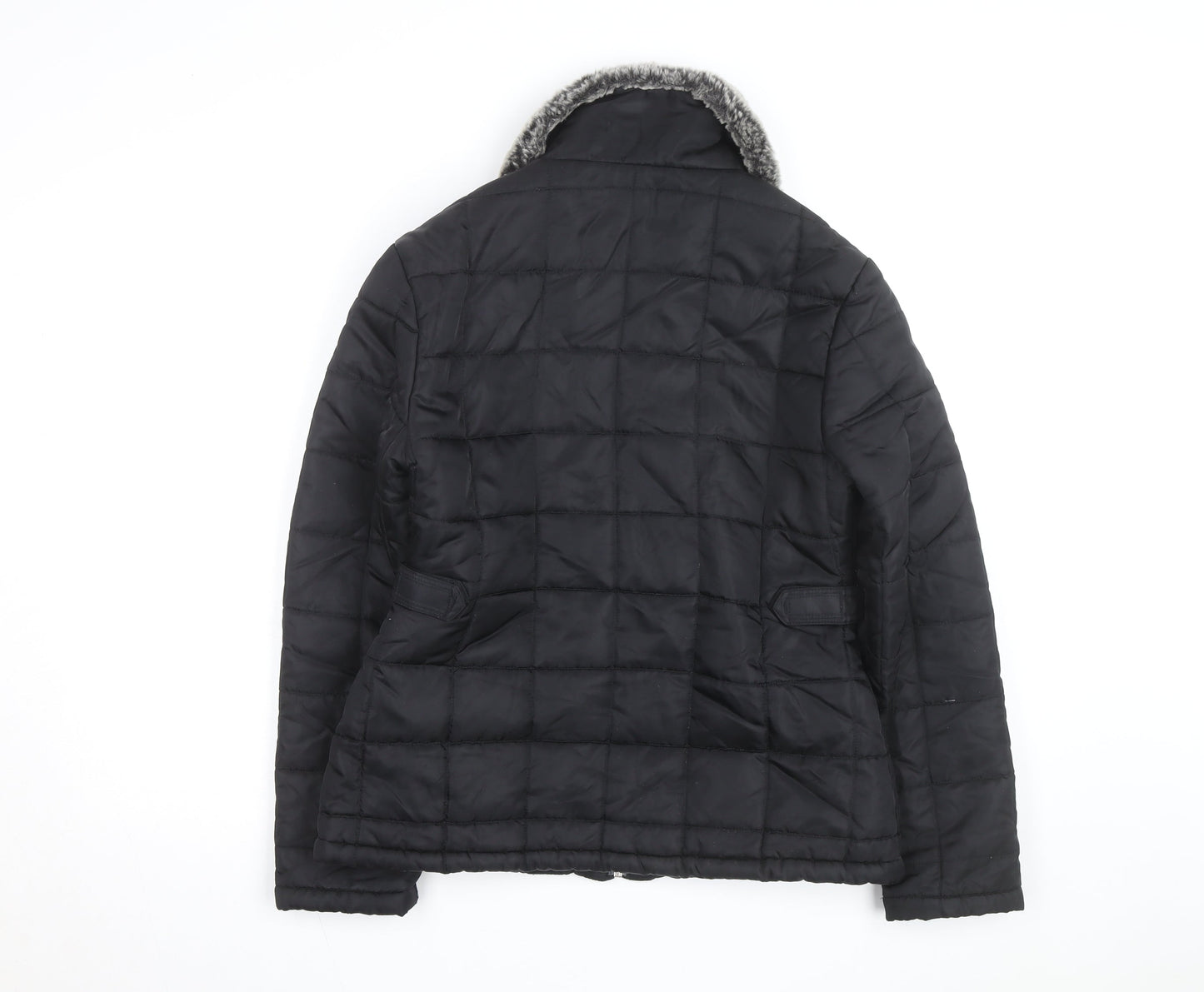 River Island Women Black Faux Fur Collar Quilted Jacket Size 10