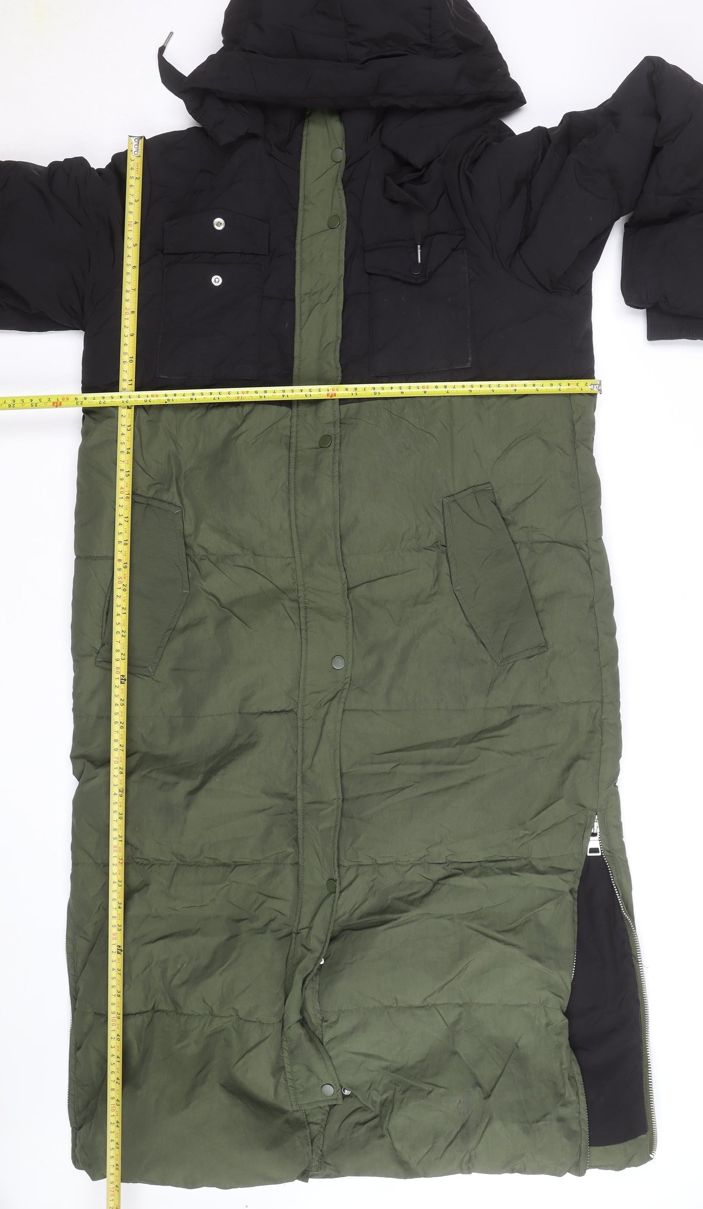 Next Men’s Green and Black Long Hooded Parka Coat Size L 44in