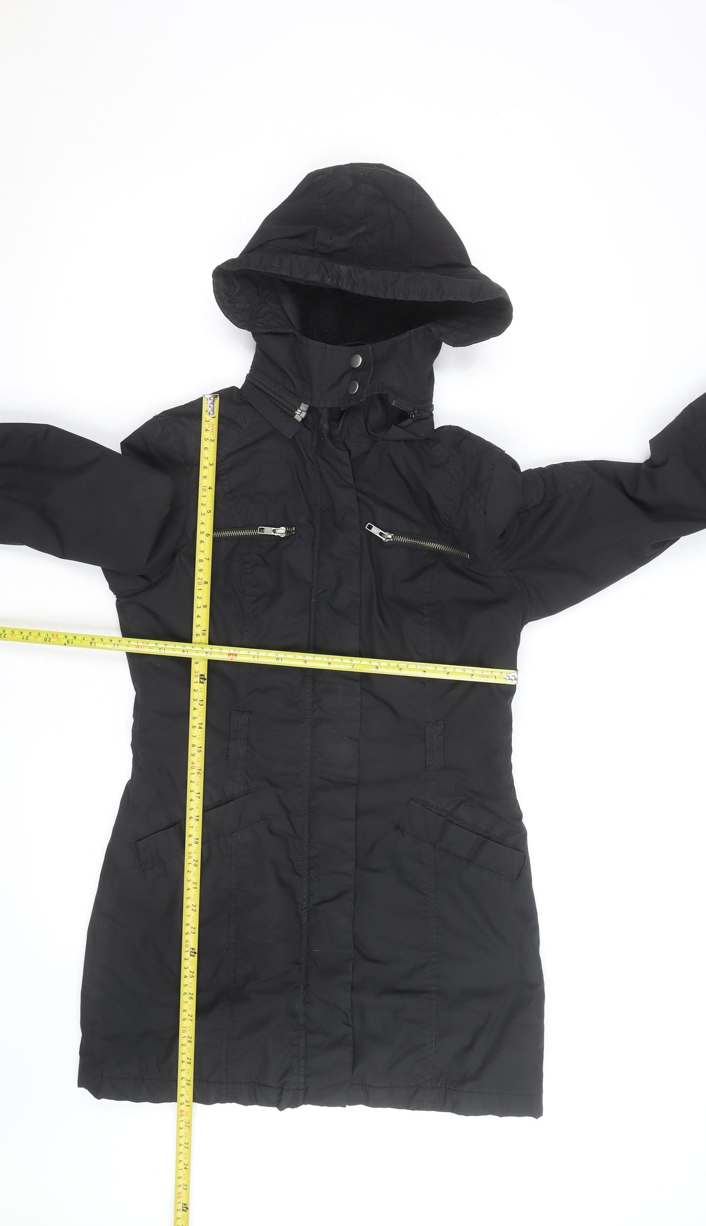 H&M Women's Black Long Hooded Parka Coat Size 8