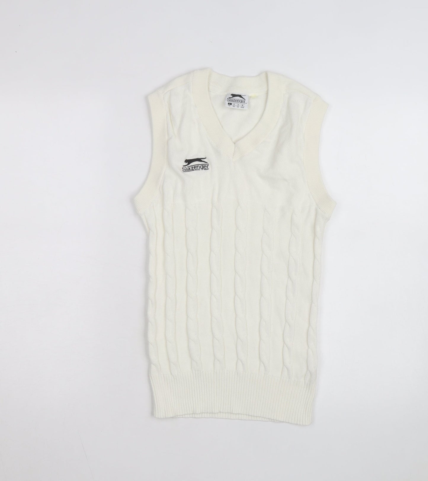 Slazenger Men's Ivory Cable Knit Cotton Sleeveless V-Neck Vest S