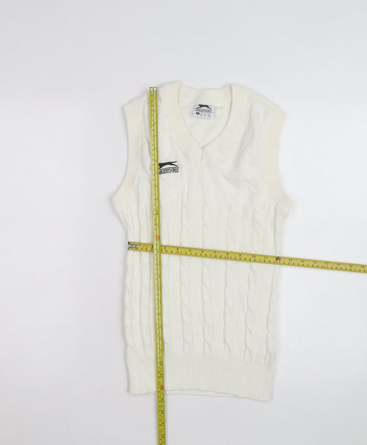 Slazenger Men's Ivory Cable Knit Cotton Sleeveless V-Neck Vest S