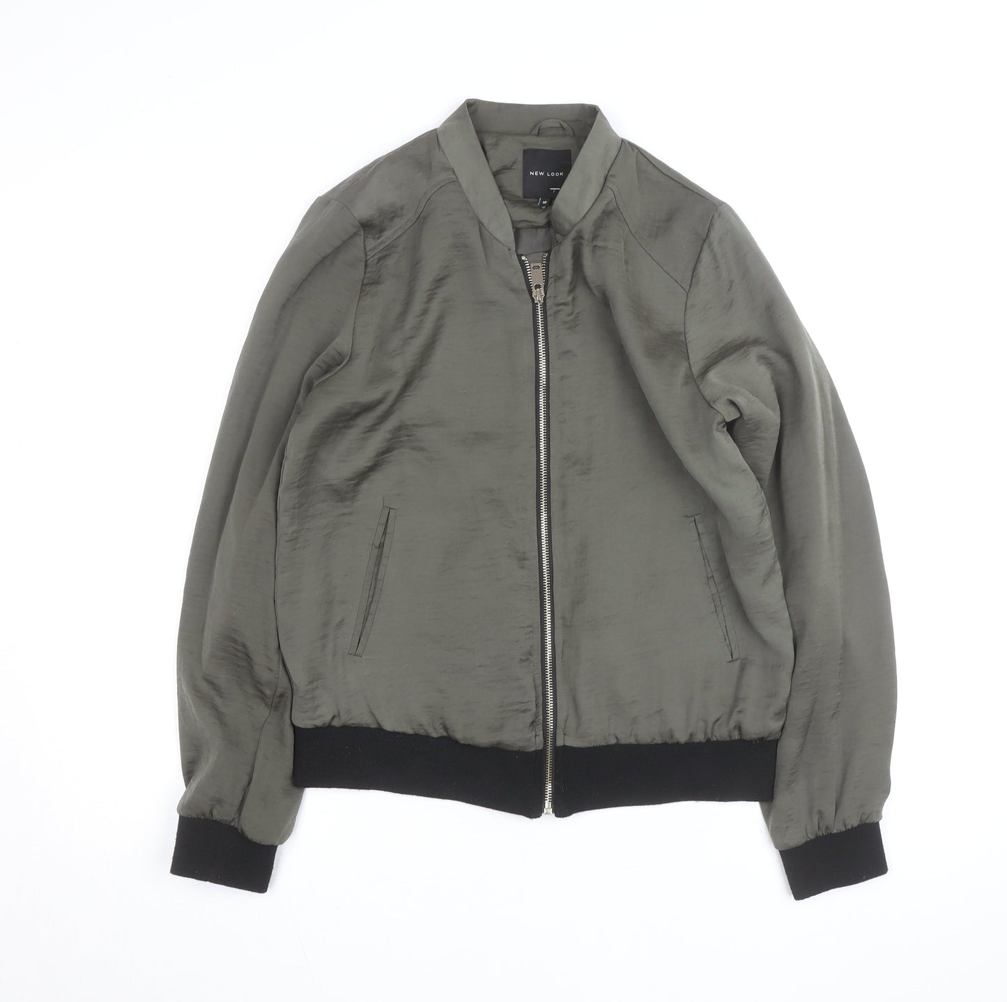 New Look Men’s Green Bomber Jacket S Zip Lightweight Satin