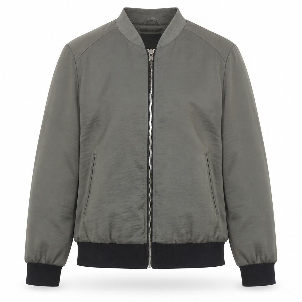 New Look Men’s Green Bomber Jacket S Zip Lightweight Satin