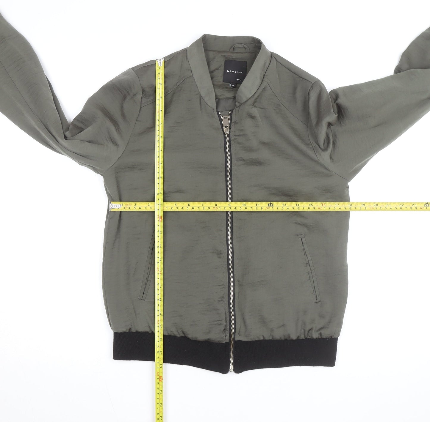 New Look Men’s Green Bomber Jacket S Zip Lightweight Satin