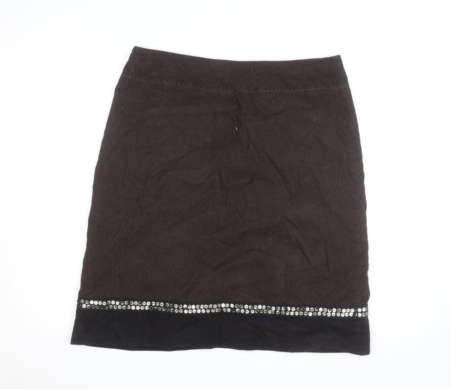 Monsoon Women’s Brown Floral Embroidered Corduroy Skirt Size 16