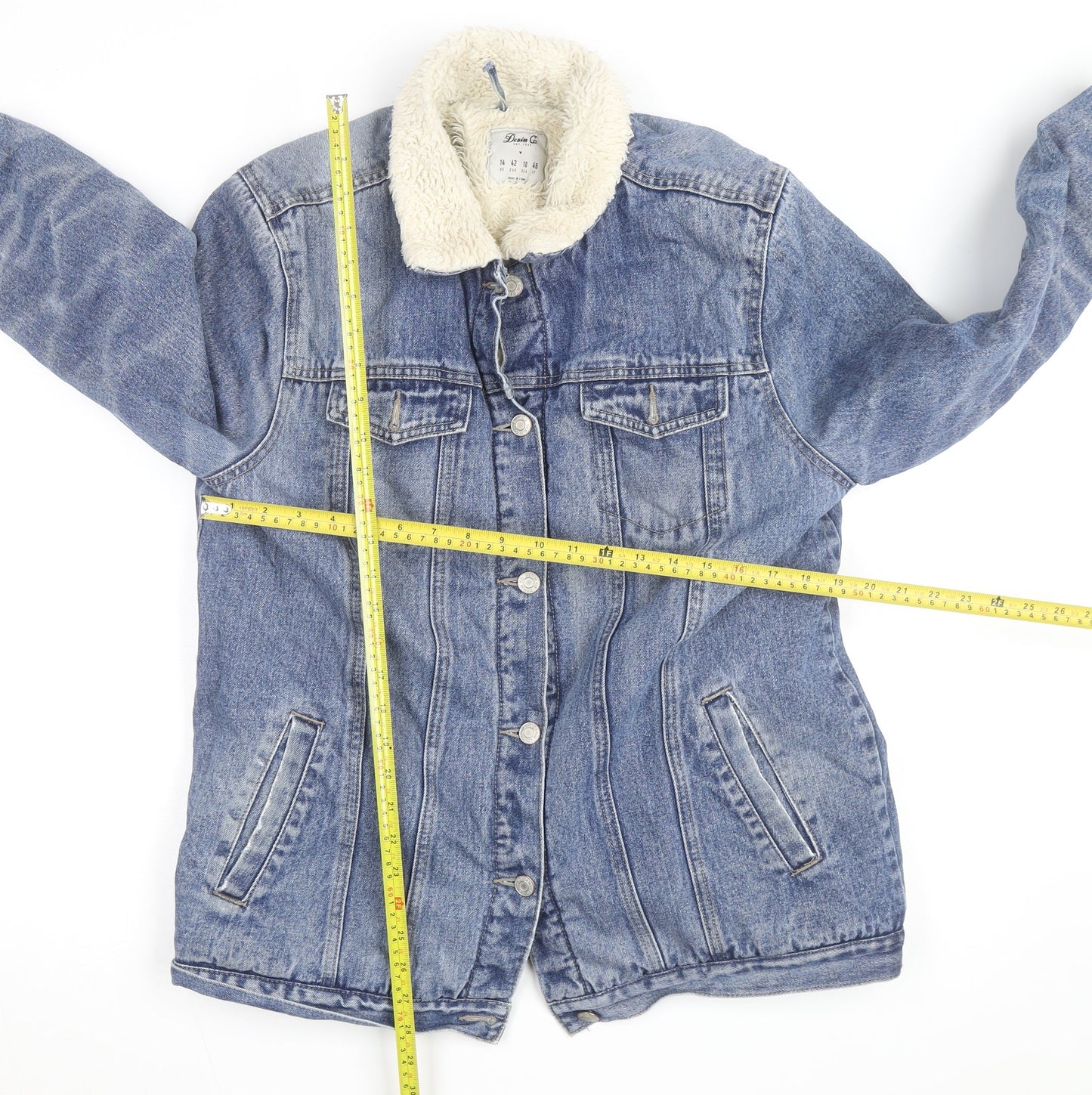Denim Co Men Blue Faux Fur Lined Mid-Length Denim Jacket M