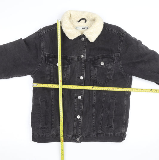 Topshop Moto Black Sherpa Denim Jacket Unisex M Classic Winter Warm