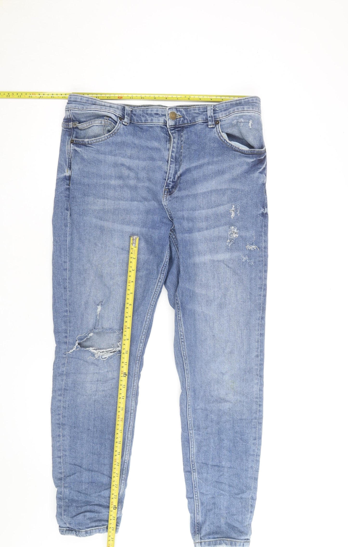 Red Herring Men’s Blue 38R Regular Fit Distressed Denim Jeans