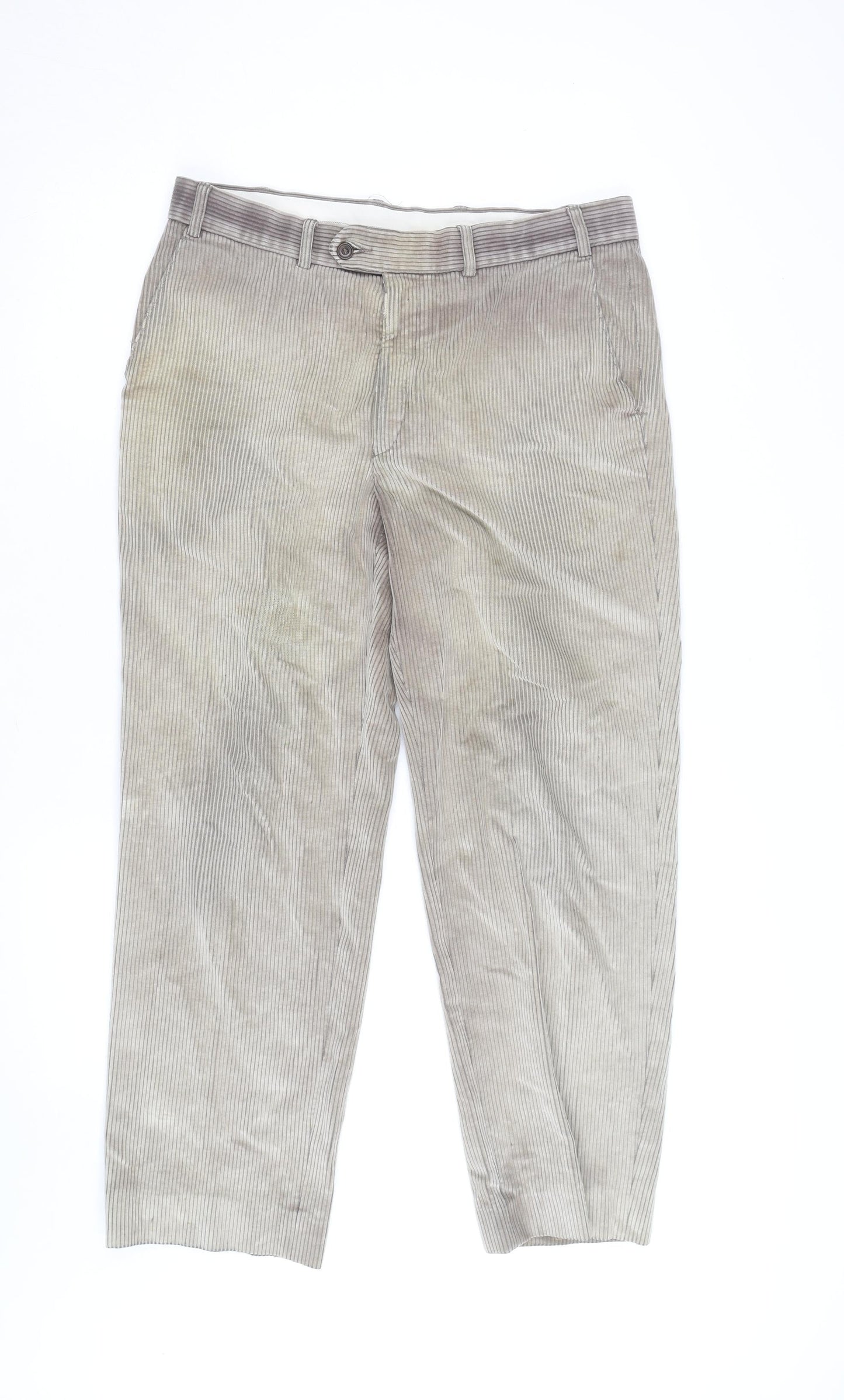 Marks and Spencer Men's Beige Corduroy Trousers Size 36 Regular Fit