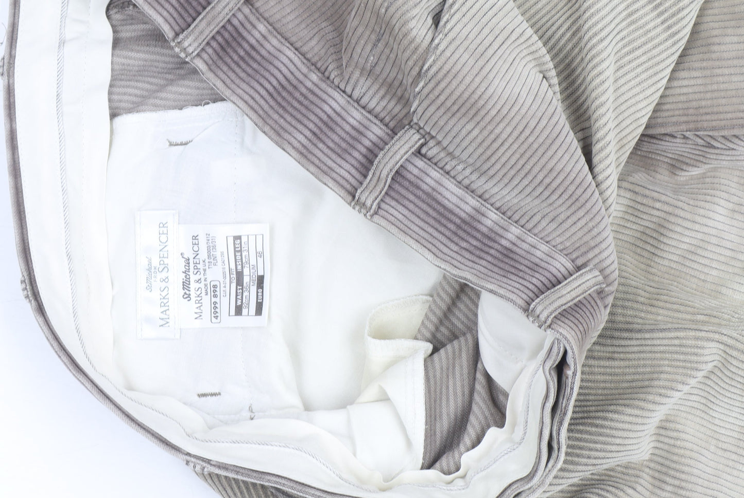 Marks and Spencer Men's Beige Corduroy Trousers Size 36 Regular Fit