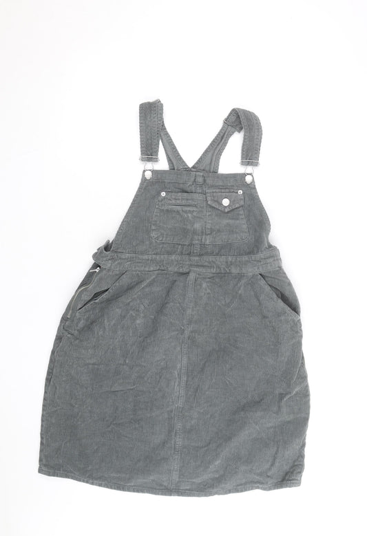 ASOS Women Grey Corduroy Dungaree Dress UK 10 Adjustable Pockets