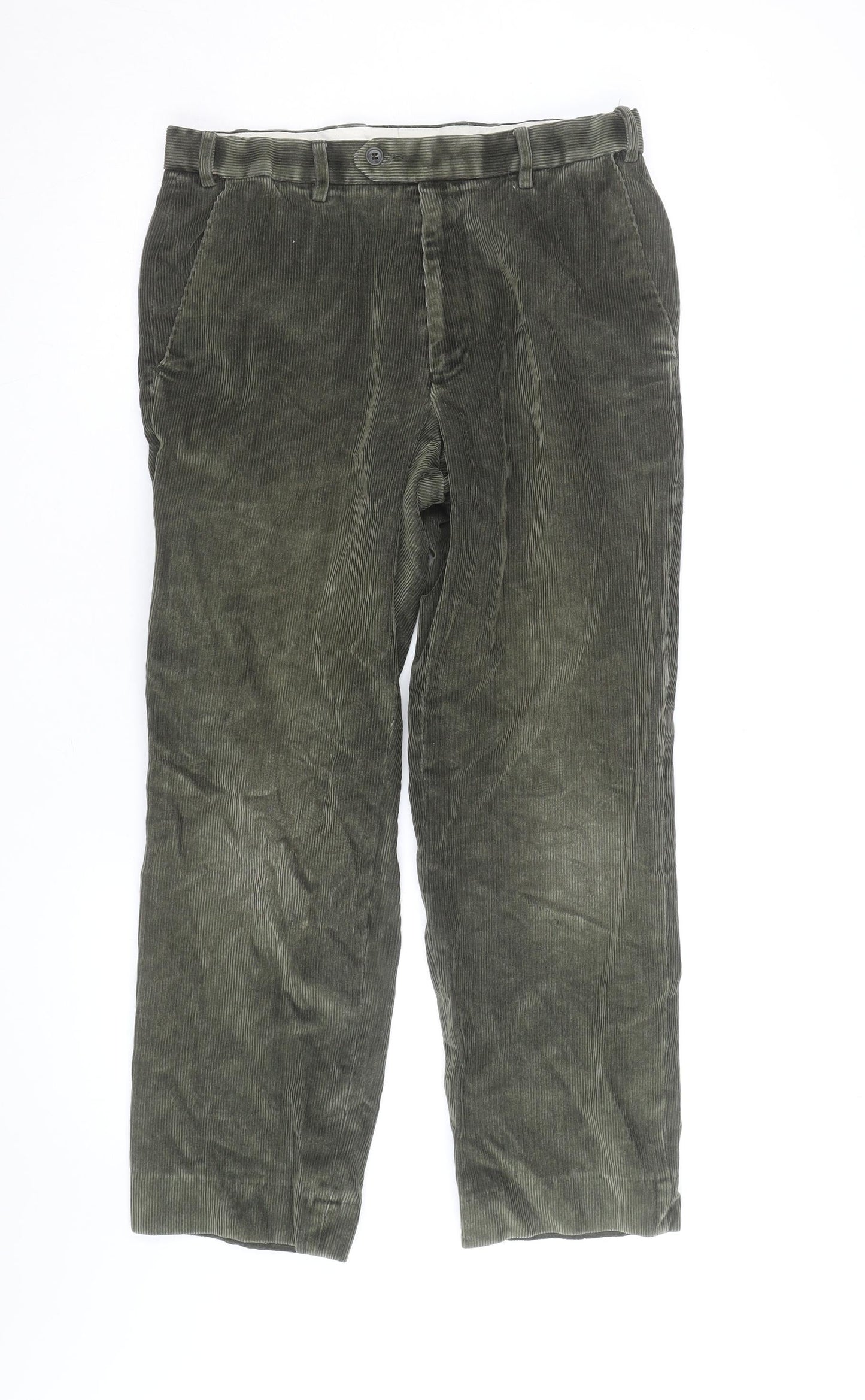 Marks and Spencer Men's Green Corduroy Straight Trousers 32W 29L