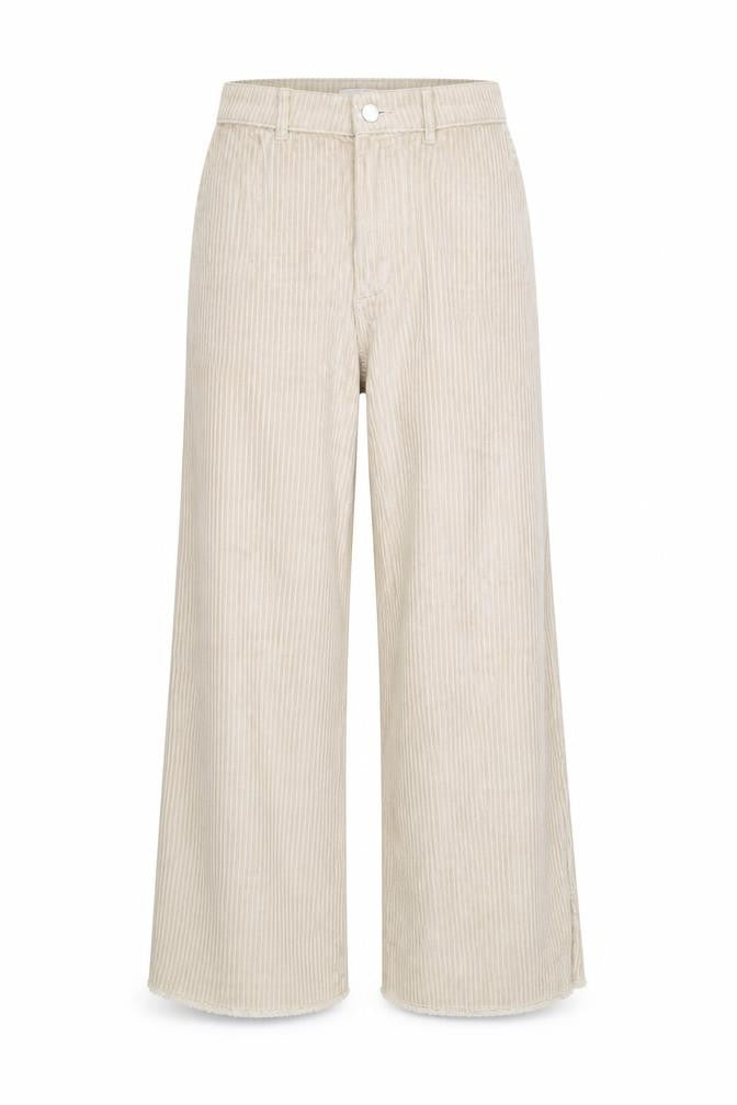 EDC Women Beige Corduroy Wide-Leg High Rise Trousers Size 12