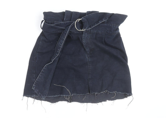 ASOS Women’s Blue Denim A-Line Mini Skirt Size 14 Belted High Rise