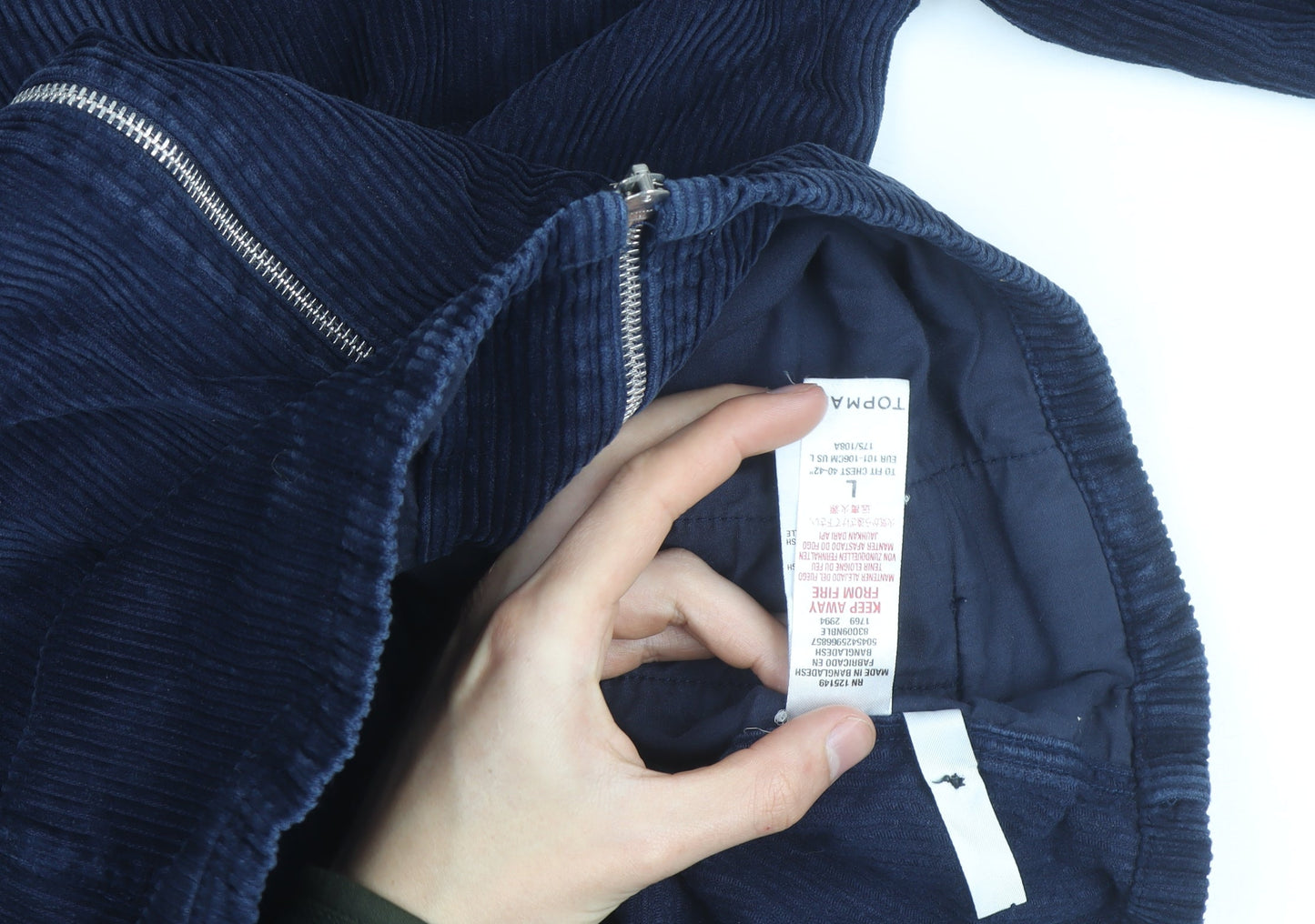 Topman Men Blue Corduroy Full Zip Jacket Size L 42in Casual
