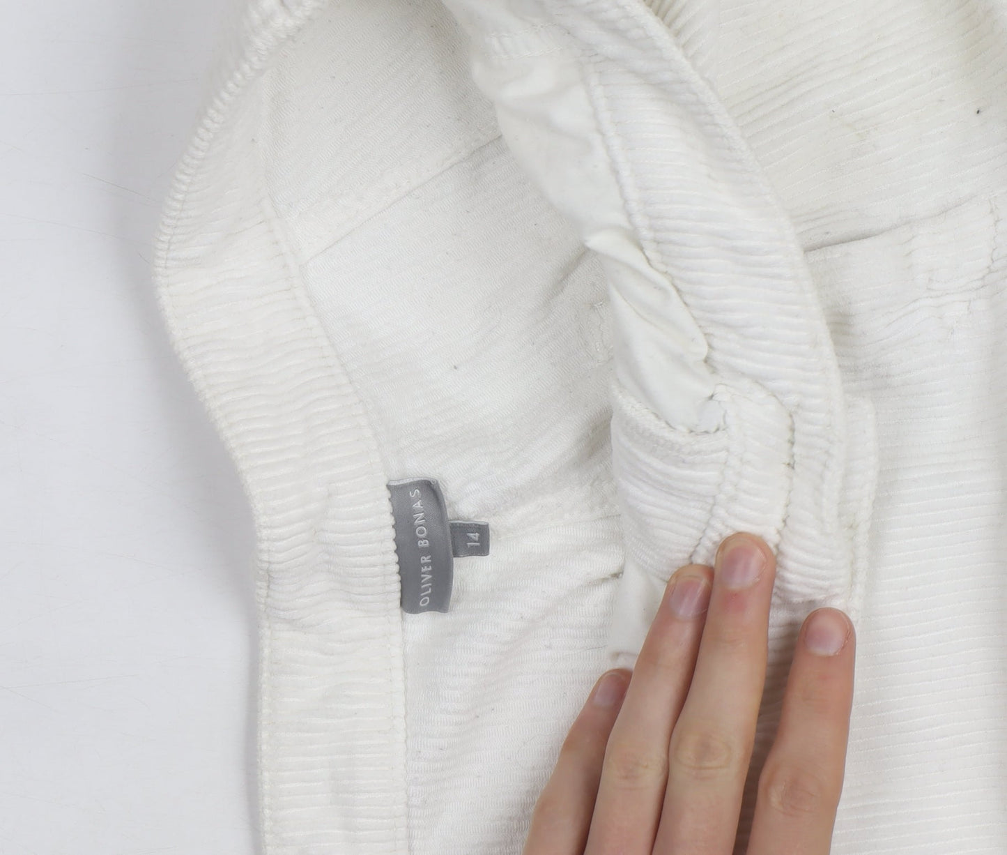 Oliver Bonas Women White Corduroy Chino Trousers Size 14