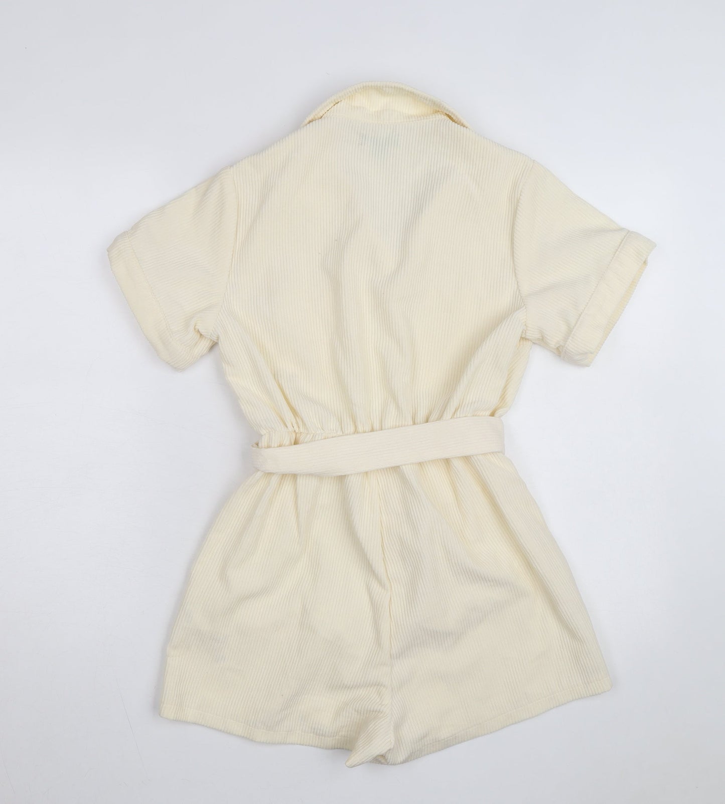 PrettyLittleThing Women’s Ivory Corduroy Short Sleeve Belted Playsuit UK S